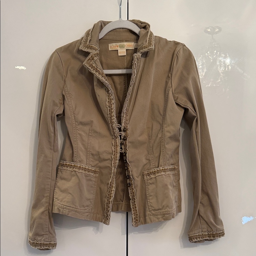 J. Crew Vintage Tan Blazer with Ruffle Trim
